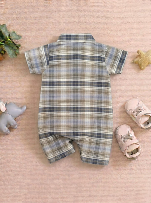 Playful Elite Plaid Button-Up Romper