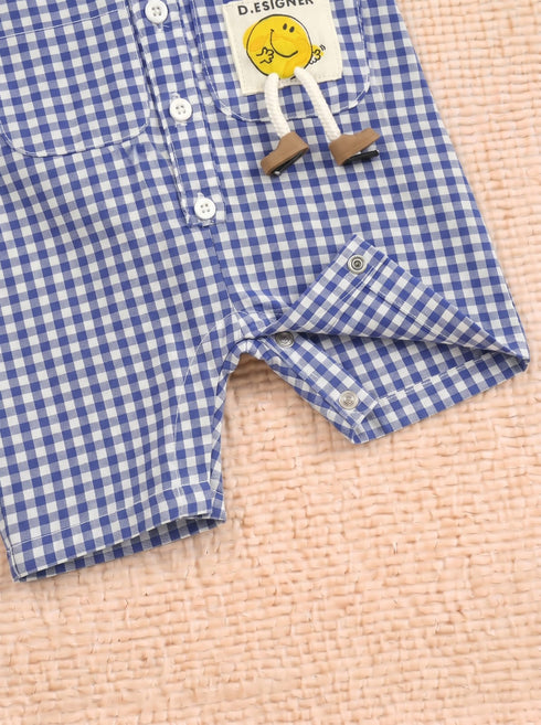 Playful Royal Blue Plaid Button-Up Romper