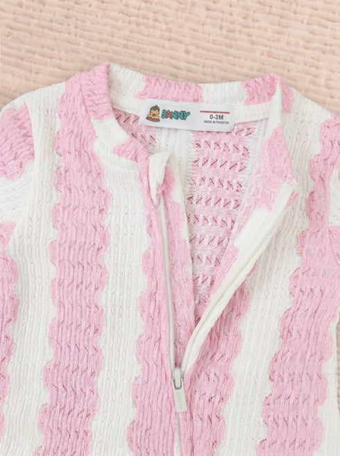 Light Pink Jacquard Zip-Up Romper