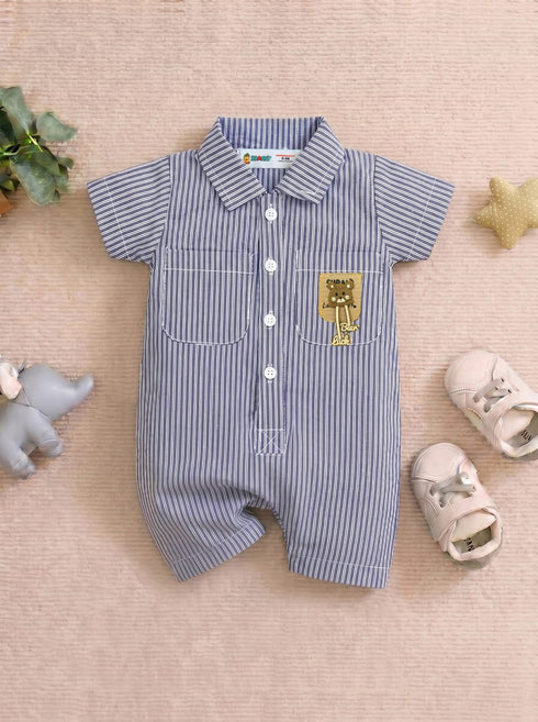 Playful Mini Coastal Striped Button-Up Romper