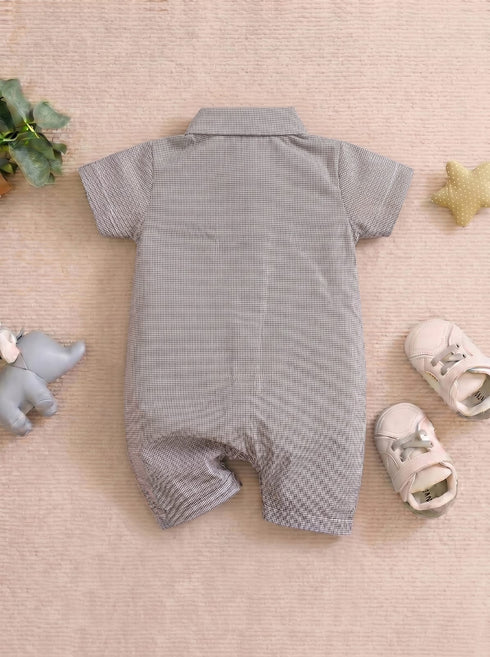 Playful Brown Plaid Button-Up Romper