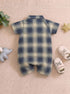 Playful Navy & Beige Plaid Button-Up Romper
