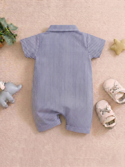 Playful Mini Coastal Striped Button-Up Romper