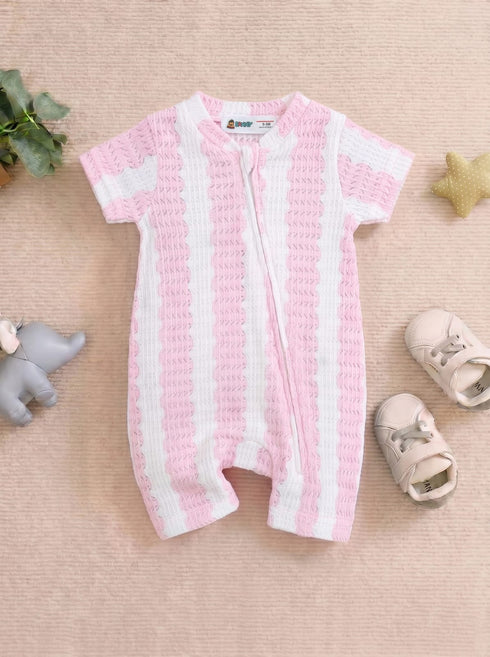 Light Pink Jacquard Zip-Up Romper