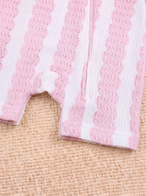 Light Pink Jacquard Zip-Up Romper