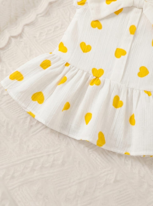 Yellow Hearts Bow Detail Baby Frock