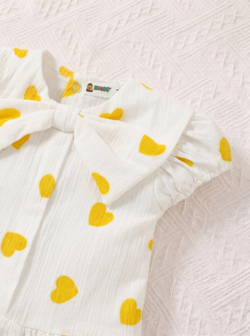 Yellow Hearts Bow Detail Baby Frock