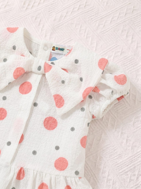 Rosy Dots Bow Detail Baby Frock