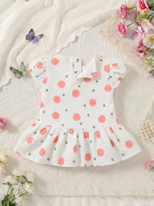 Rosy Dots Bow Detail Baby Frock