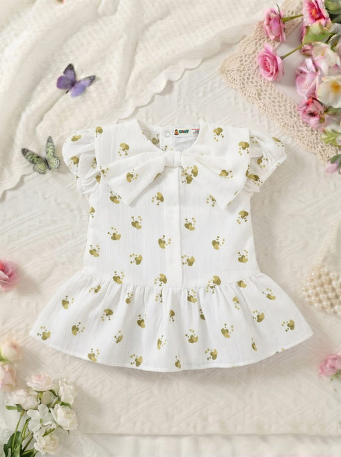 Sprinkle Hearts Bow Detail Baby Frock