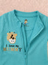 I Love Mummy Embroidered Zip-Up Romper (Turquoise)