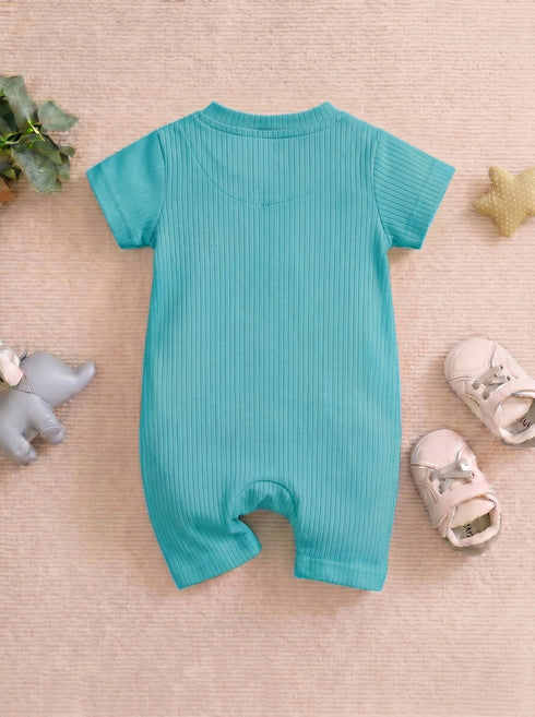 I Love Mummy Embroidered Zip-Up Romper (Turquoise)