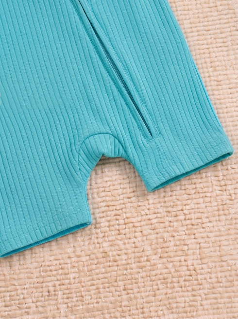 I Love Mummy Embroidered Zip-Up Romper (Turquoise)