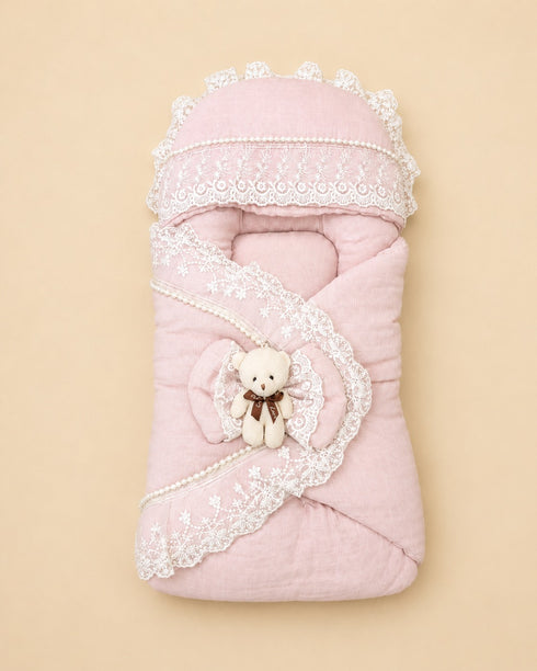 Princess Lace Teddy Bow Sleeping Carry Nest (Lilac)