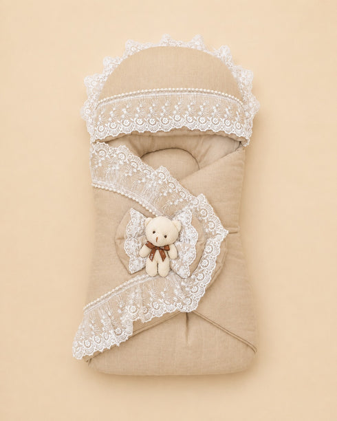 Princess Lace Teddy Bow Sleeping Carry Nest (Beige)
