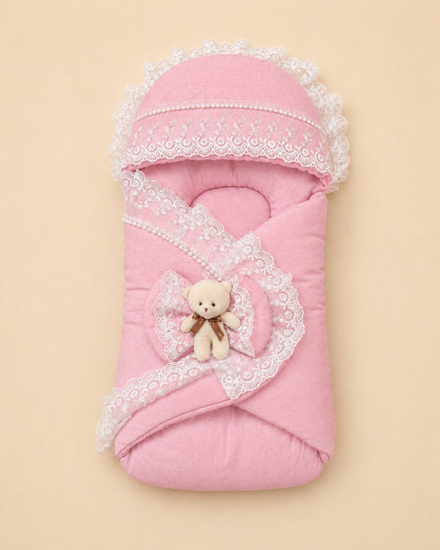 Princess Lace Teddy Bow Sleeping Carry Nest (Pink)
