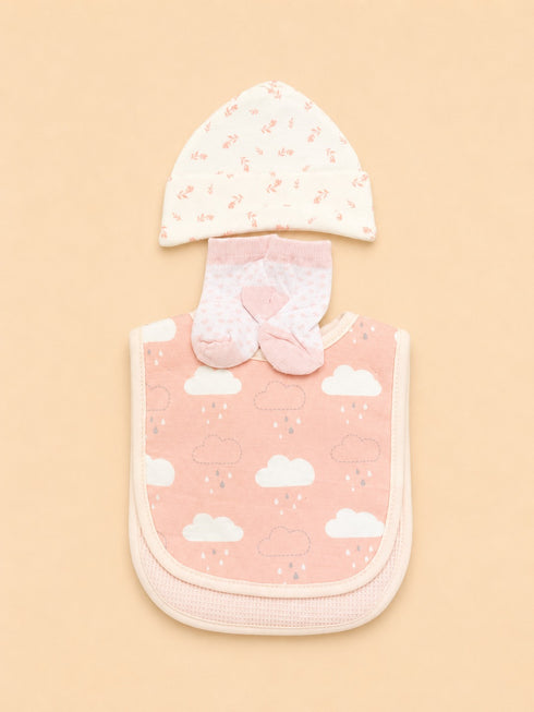 4-Pcs Baby Cap, Bibs & Socks Gift Set