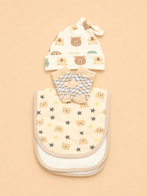 4-Pcs Baby Cap, Bibs & Socks Gift Set