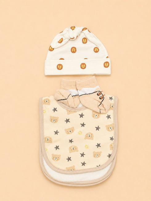 4-Pcs Baby Cap, Bibs & Socks Gift Set