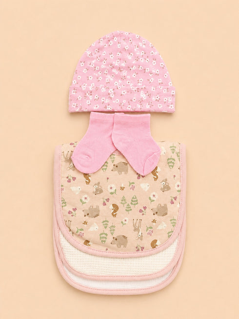 4-Pcs Baby Cap, Bibs & Socks Gift Set