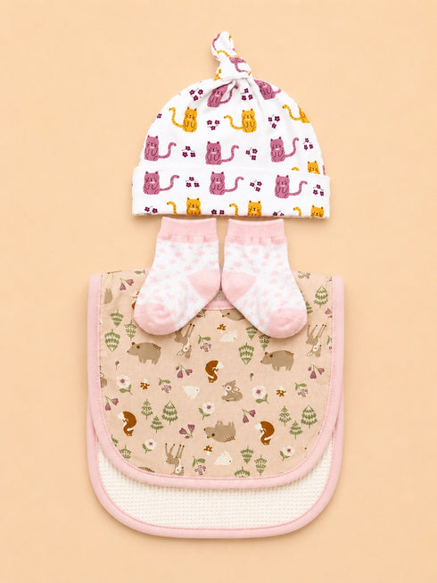 4-Pcs Baby Cap, Bibs & Socks Gift Set