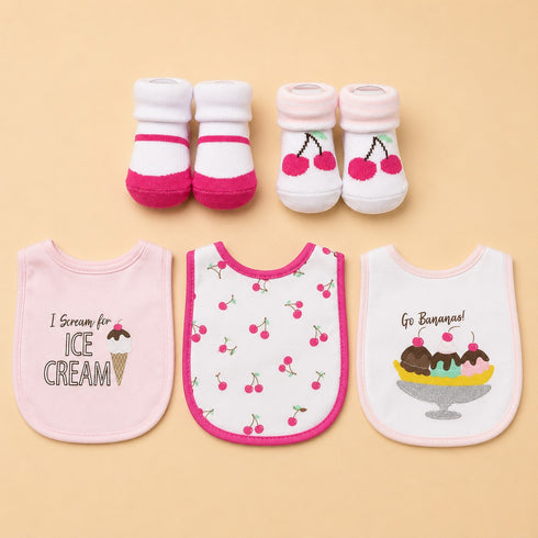 5 Pcs Baby Bibs & Booties Gift Set