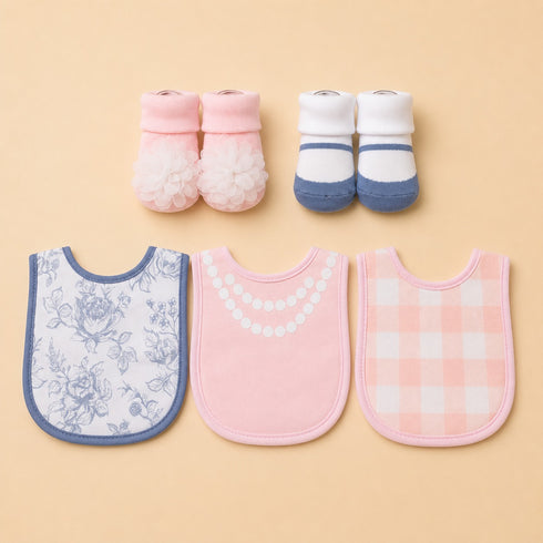 5 Pcs Baby Bibs & Booties Gift Set