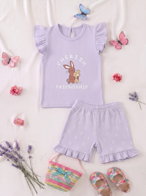 Bunny Friendship Ruffle Sleeve Interlock Short Set
