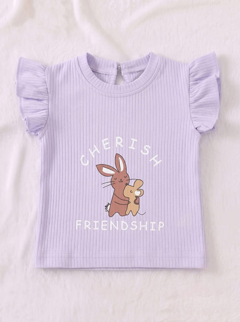 Bunny Friendship Ruffle Sleeve Interlock Short Set