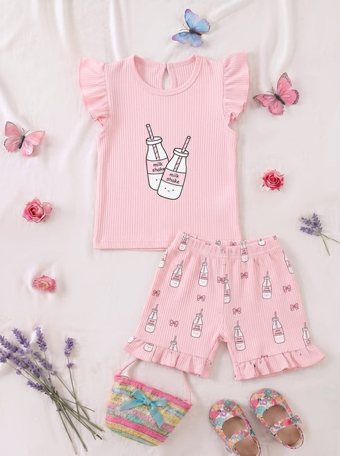 Milkshake Bliss Ruffle Sleeve Interlock Short Set