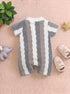 Brown & Black Striped Jacquard Button-Up Romper