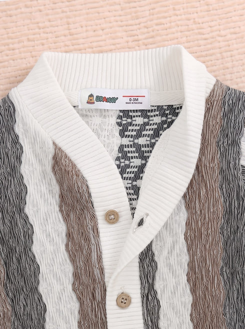 Brown & Black Striped Jacquard Button-Up Romper