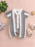 Brown & Black Striped Jacquard Button-Up Romper
