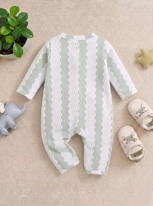 Green Striped Jacquard Sleepsuit