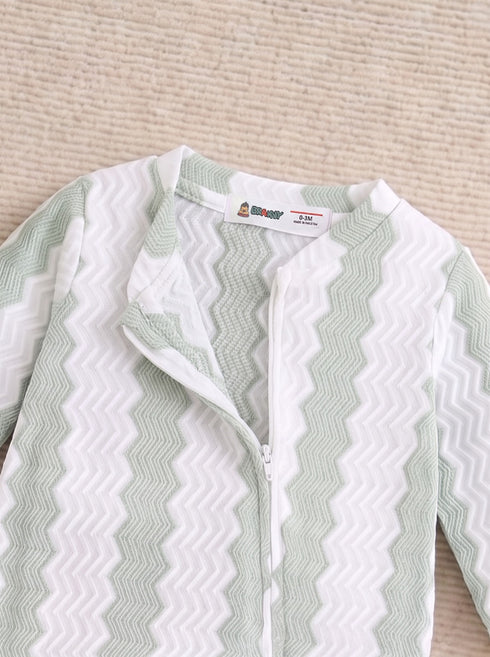 Green Striped Jacquard Sleepsuit