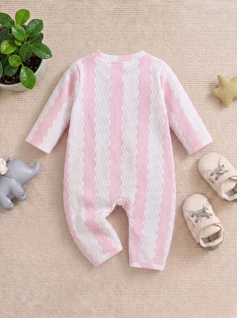 Pink Striped Jacquard Sleepsuit