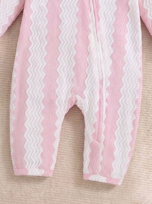 Pink Striped Jacquard Sleepsuit
