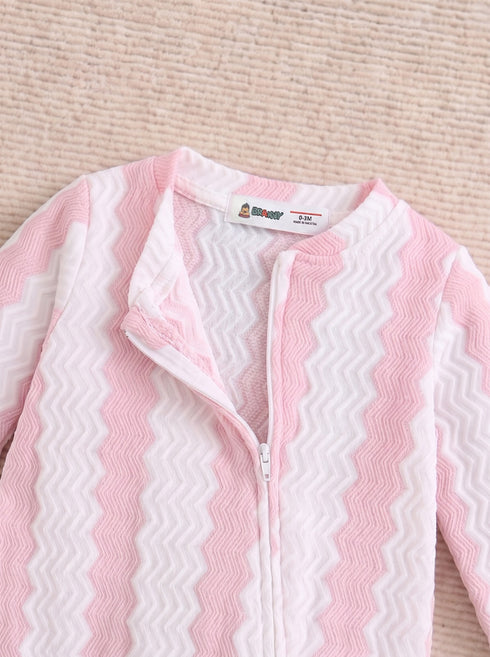 Pink Striped Jacquard Sleepsuit