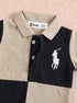 Black & Sand Embroidered Color-Block Polo Romper