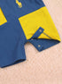 Yellow & Blue Embroidered Color-Block Polo Romper