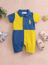 Yellow & Blue Embroidered Color-Block Polo Romper