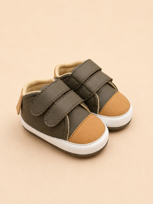 Olive Green & Camel Sneakers with Velcro Straps