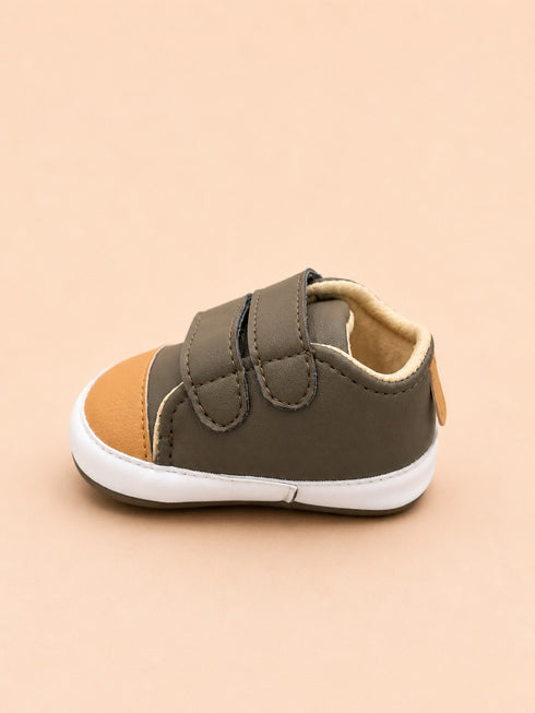 Olive Green & Camel Sneakers with Velcro Straps