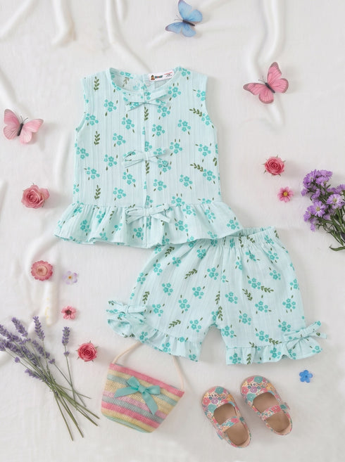 Mint Blossom Bow Detail Frock Set