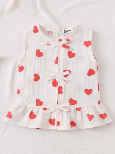 Heart Printed Bow Detail Frock Set