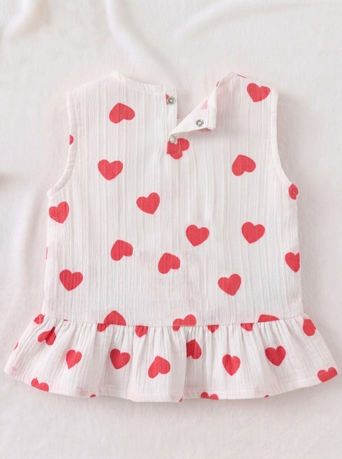 Heart Printed Bow Detail Frock Set