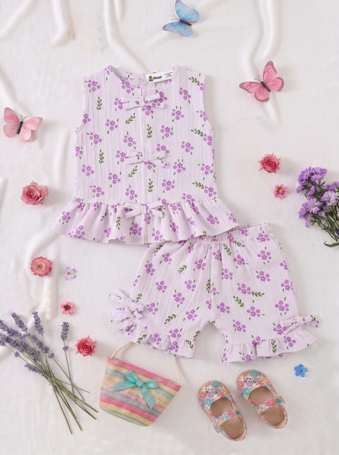Lavender Blossom Bow Detail Frock Set