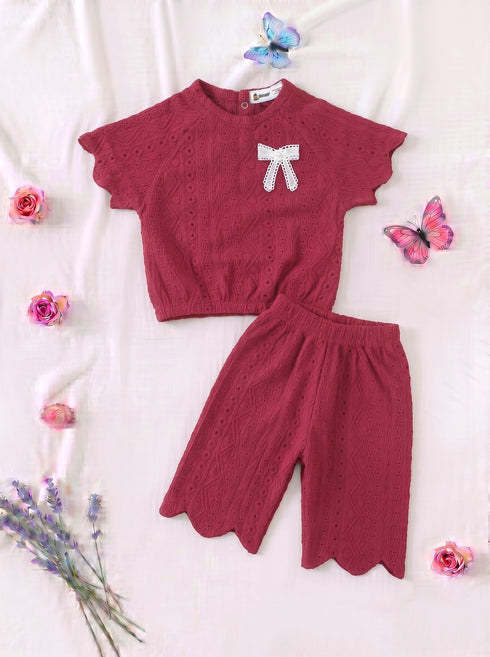 Mehroon Scalloped Pajama Set