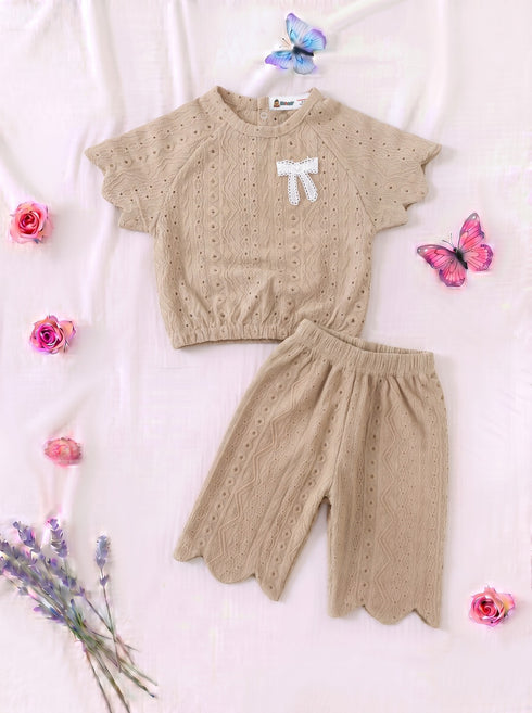 Beige Scalloped Pajama Set