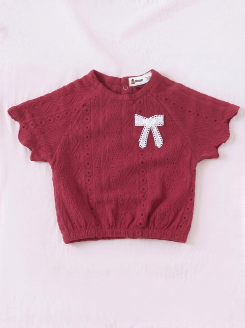 Mehroon Scalloped Pajama Set